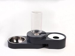 Miapet Köşeli Ayarlanabilir Hazneli Çelik Taslı Kedi-Köpek Mama Ve Su Kabı Seti 1000Ml Gri - Thumbnail