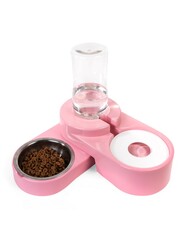 Miapet Köşeli Ayarlanabilir Hazneli Çelik Taslı Kedi-Köpek Mama Ve Su Kabı Seti 1000Ml Pembe - Thumbnail