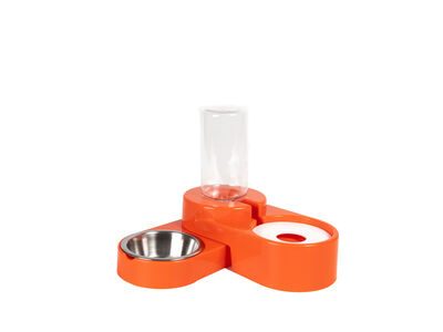 Miapet - Miapet Köşeli Ayarlanabilir Hazneli Çelik Taslı Kedi-Köpek Mama Ve Su Kabı Seti 1000ml turuncu