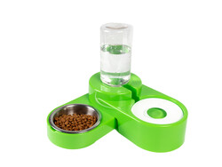Miapet Köşeli Ayarlanabilir Hazneli Çelik Taslı Kedi-Köpek Mama Ve Su Kabı Seti 1000Ml Yeşil - Thumbnail
