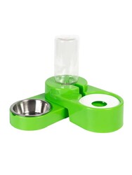 Miapet Köşeli Ayarlanabilir Hazneli Çelik Taslı Kedi-Köpek Mama Ve Su Kabı Seti 1000Ml Yeşil - Thumbnail