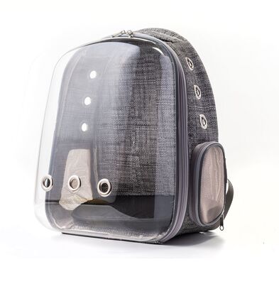 Miapet - Miapet Linen Şeffaf Astronot Kedi Köpek Taşıma Çantası 42X22X33 Cm Gi Hasır