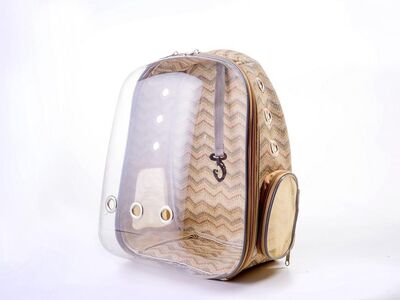 Miapet - Miapet Linen Şeffaf Astronot Kedi Köpek Taşıma Çantası 42x22x33 Cm Hasır Sepet