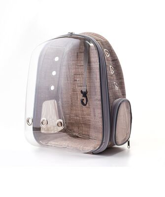 Miapet - Miapet Linen Şeffaf Astronot Kedi Köpek Taşıma Çantası 42X22X33 Cm Sarı Hasır