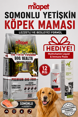 Miapet - Miapet Somonlu Yetişkin Köpek Maması Multivitamin Liquid 100 ml Hediye 12 KG