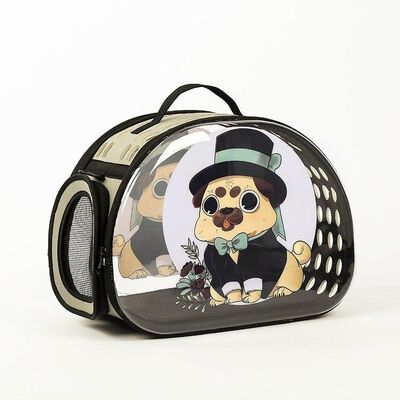 Miapet - Miapet Şeffaf Desenli Kedi Köpek Taşıma Çantası 42 x 26 x 35 cm Smokin