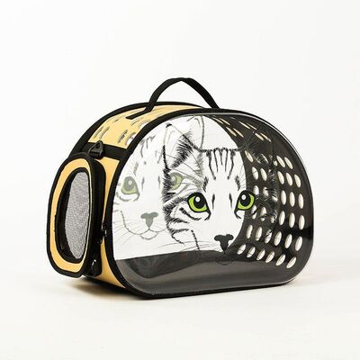 Miapet - Miapet Şeffaf Desenli Kedi Köpek Taşıma Çantası 42 x 26 x 35 cm Yeşil Göz