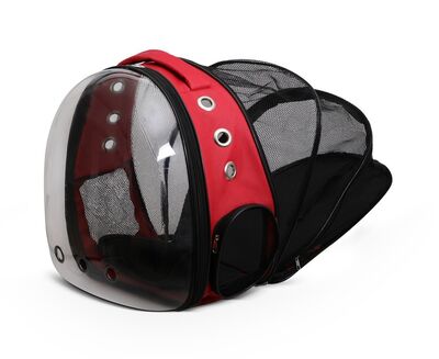 Miapet - Miapet Şeffaf Fileli Astronot Kedi Köpek Taşıma Çantası 42x22x33 Cm Kırmızı