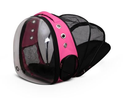 Miapet - Miapet Şeffaf Fileli Astronot Kedi Köpek Taşıma Çantası 42x22x33 Cm Pembe