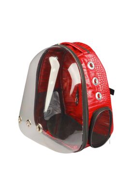 Miapet - Şeffaf Astronot Kedi Köpek Taşıma Çantası 42X22X33 Cm Snake Kırmızı