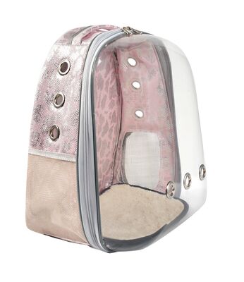 Miapet - Miapet Snake Şeffaf Astronot Kedi Köpek Taşıma Çantası 42X22X33 Cm Pembe