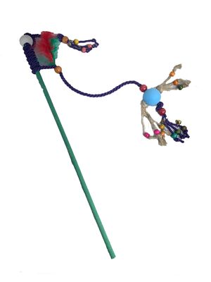 Miapet - Miapet Tahta Saplı Hasır Kedi Oltası 130Cm Turkuaz