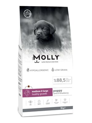 Molly - Molly Medium Puppy Kuzu Etli & Yaban Mersinli Orta ve Büyük Irk Yavru Köpek Maması 15 Kg
