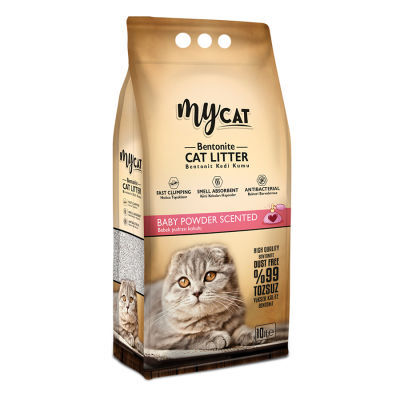 Mycat - Mycat Bebek Pudrası Kokulu Topaklaşan Ince Taneli Bentonit Kedi Kumu 5 Lt