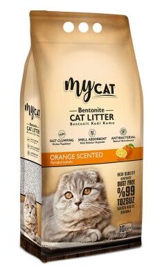 Mycat - Mycat Portakal Kokulu Topaklaşan Ince Taneli Bentonit Kedi Kumu 10 Lt
