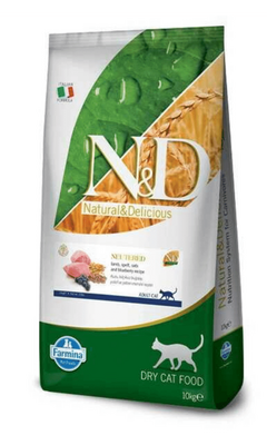 N&D - N&D Düşük Tahıllı Kuzulu Yaban Mersinli Kısırlaştırılmış Kedi Maması 10Kg