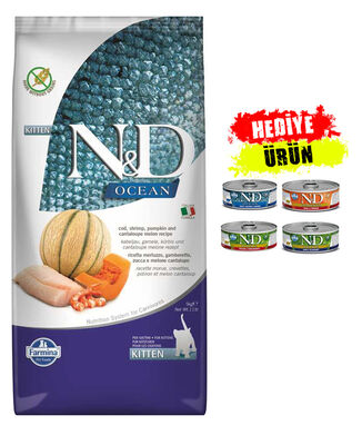 N&D - N&D Ocean Morina Balıklı Bal Kabaklı Karidesli ve Kavunlu Tahılsız Yavru Kedi Maması 5kg
