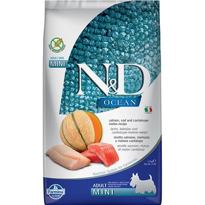 N&D - N&D Ocean Somonlu Morina Balıklı ve Kavunlu Tahılsız Mini Irk Yetişkin Köpek Maması 2,5kg