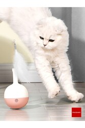 PAKEWAY Elektrikli 360° Kendi Etrafında Dönen Devrilmez Kedi Oyuncağı - Mama Besleyici Işlevine Sahip -pembe - Thumbnail