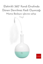 PAKEWAY Elektrikli 360° Kendi Etrafında Dönen Devrilmez Kedi Oyuncağı - Mama Besleyici Işlevine Sahip -yeşil - Thumbnail