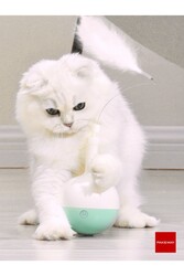 PAKEWAY Elektrikli 360° Kendi Etrafında Dönen Devrilmez Kedi Oyuncağı - Mama Besleyici Işlevine Sahip -yeşil - Thumbnail