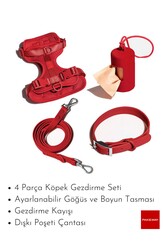 PAKEWAY Fancy 4 Parça Köpek Gezdirme Seti - Medium - Kırmızı - Thumbnail