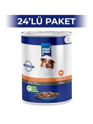 Paw Paw - PawPaw Jelly Somonlu Yetişkin Köpek Konserve Maması 400 gr 24 Adet