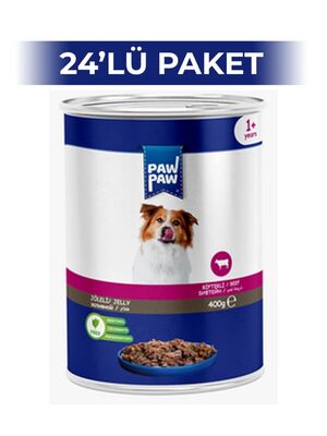 Paw Paw - PawPaw Joleli Biftek Etli Yetişkin Köpek Konservesi 400 Gr 24'lü Paket