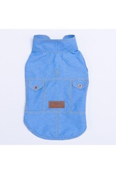 Pawstar Açık Mavi Kot Desen Denim Look Kedi Köpek Gömleği - Kedi Köpek Kıyafeti L - Thumbnail