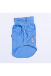 Pawstar Açık Mavi Kot Desen Denim Look Kedi Köpek Gömleği - Kedi Köpek Kıyafeti L - Thumbnail
