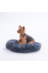 Pawstar Antrasit Donut Köpek Yatağı Kedi Yatağı Simit Yatak Anti-stress Pet Yatağı Peluş Yatak M - Thumbnail