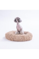 Pawstar Bej Donut Köpek Yatağı Kedi Yatağı Simit Yatak Anti-stress Pet Yatağı Peluş Yatak M - Thumbnail
