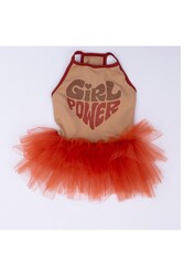 Pawstar Bej Girl Power Kedi Köpek Elbisesi - Kedi Köpek Kıyafeti XL - Thumbnail