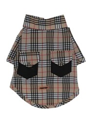 Pawstar Bej Plaid Bej Ekose Kedi Köpek Gömleği Kedi Köpek Kıyafeti 4XL - Thumbnail