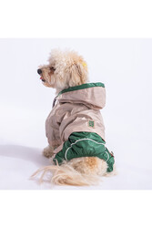Pawstar Bej-yeşil Bicolor Köpek Tulum Yağmurluğu Köpek Yağmurluk Köpek Kıyafeti Köpek Elbisesi - 2XL - Thumbnail