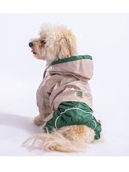 Pawstar Bej-yeşil Bicolor Köpek Tulum Yağmurluğu Köpek Yağmurluk Köpek Kıyafeti Köpek Elbisesi - L - Thumbnail