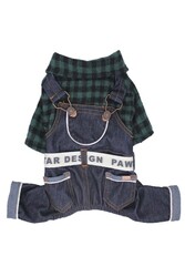 Pawstar Haki Ekose Bahçıvan Tulum Kedi Köpek Tulumu Kedi Köpek Kıyafeti - S - Thumbnail