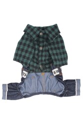 Pawstar Haki Ekose Bahçıvan Tulum Kedi Köpek Tulumu Kedi Köpek Kıyafeti - S - Thumbnail