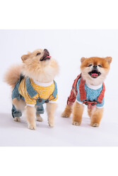 Pawstar Kırmızı Denim Salopet Tişört Kombini Köpek Kıyafeti Köpek Tişört -tulum Kombini - 2XL - Thumbnail