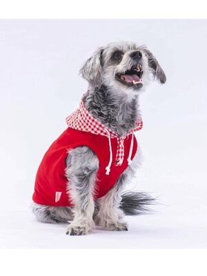 Pawstar - Pawstar Kırmızı Gingham Kapşonlu Kedi Köpek Tişörtü Kedi Köpek Kıyafeti XL
