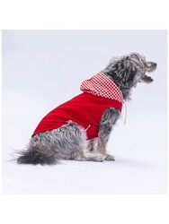 Pawstar Kırmızı Gingham Kapşonlu Kedi Köpek Tişörtü Kedi Köpek Kıyafeti XL - Thumbnail