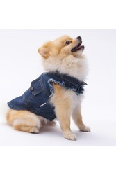 Pawstar Koyu Mavi Denim Yelek Kot Yelek Köpek Kıyafeti Köpek Yeleği M - Thumbnail