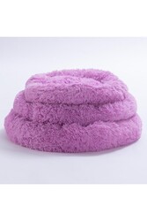 Pawstar Lila Donut Köpek Yatağı Kedi Yatağı Simit Yatak Anti-stress Pet Yatağı Peluş Yatak S - Thumbnail