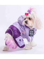 Pawstar Lila-mor Bicolor Köpek Tulum Yağmurluğu Köpek Yağmurluk Köpek Kıyafeti Köpek Elbisesi -M - Thumbnail