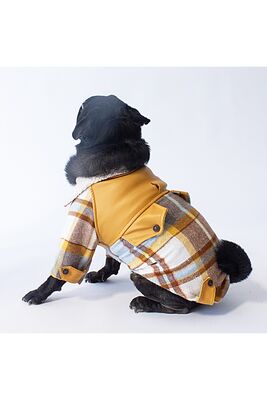 Pawstar - Pawstar Mavi Plaid e Pelle Kedi Köpek Ceketi Kedi Köpek Kıyafeti Kedi Köpek Elbisesi - XL