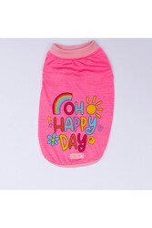 Pawstar Neon Pembe Happy Day Kedi Köpek Tişörtü - Kedi Köpek Kıyafeti L - Thumbnail