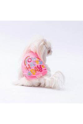 Pawstar - Pawstar Neon Pembe Happy Day Kedi Köpek Tişörtü - Kedi Köpek Kıyafeti XL