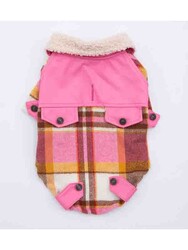 Pawstar Pembe Plaid e Pelle Kedi Köpek Ceketi Kedi Köpek Kıyafeti Kedi Köpek Elbisesi - 2XL - Thumbnail