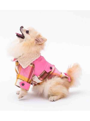 Pawstar - Pawstar Pembe Plaid e Pelle Kedi Köpek Ceketi Kedi Köpek Kıyafeti Kedi Köpek Elbisesi - M