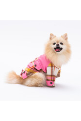 Pawstar Pembe Plaid e Pelle Kedi Köpek Ceketi Kedi Köpek Kıyafeti Kedi Köpek Elbisesi - XL - Thumbnail